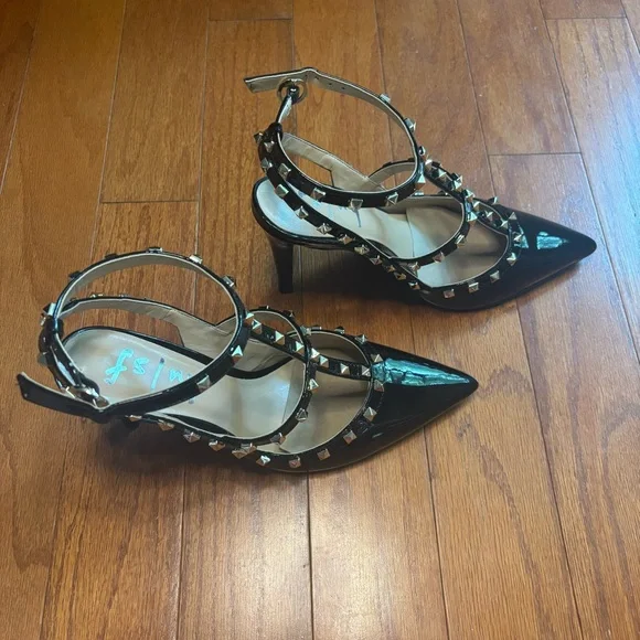 NIB $218 fs / ny Elodie black patent leather pump with studs size 7.5 - Picture 3 of 8